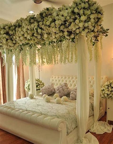 room decoration with flowers for wedding night